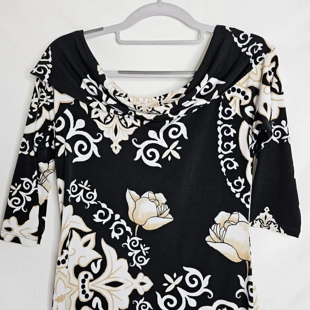 WHITE HOUSE BLACK MARKET Dress BLACK TAN WHITE FLORAL size XS Summer Chic Preppy - Picture 7 of 7